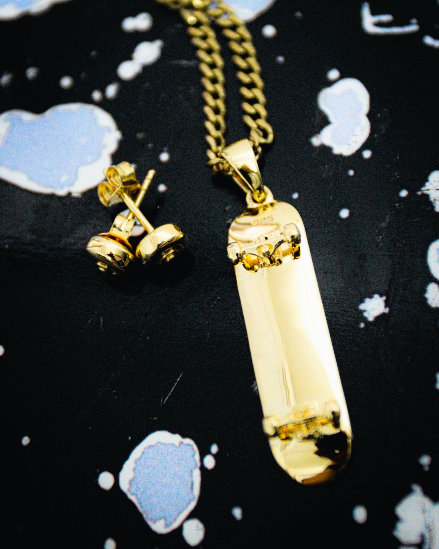 Skateboard Pendant & Earrings Bundle (Gold)