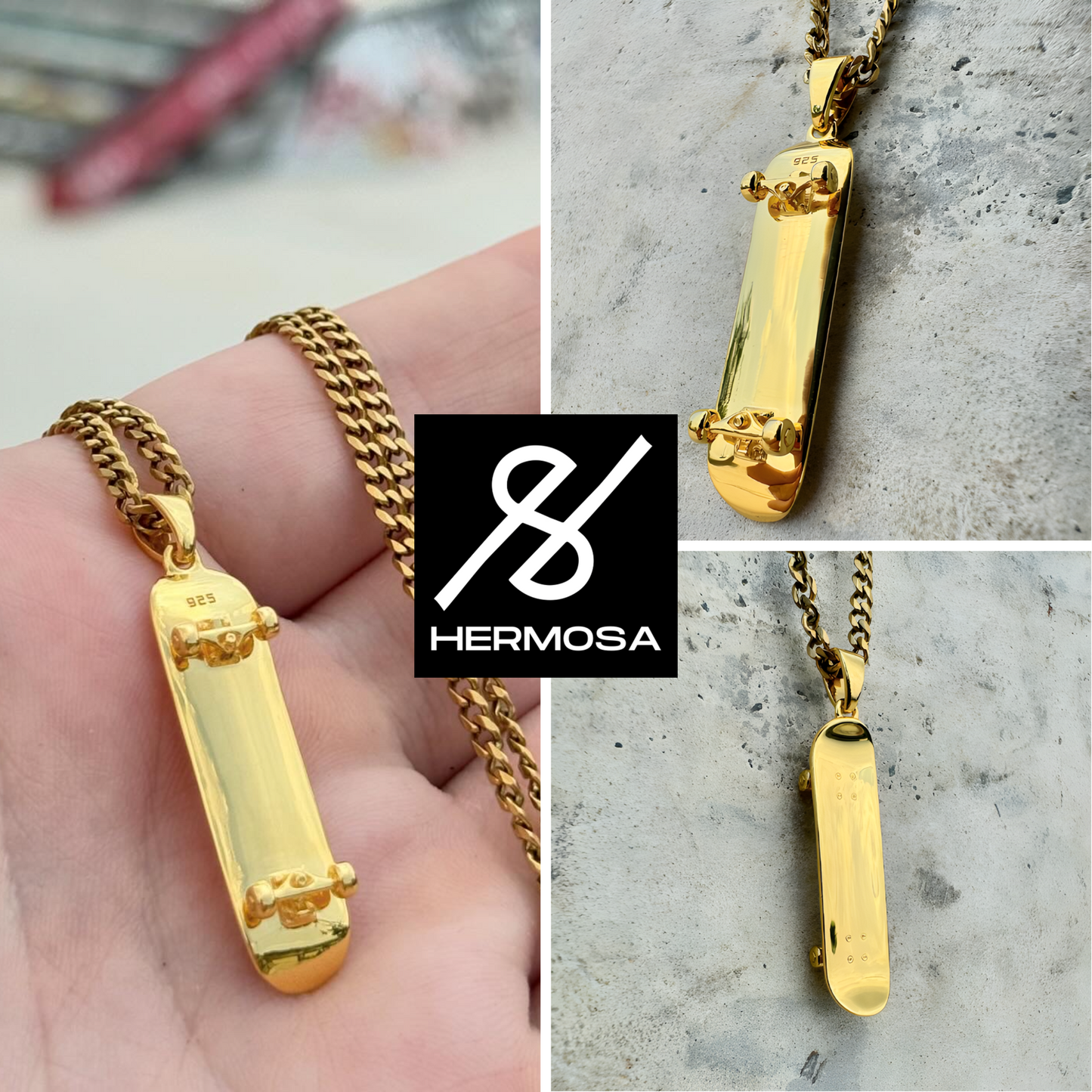 Skateboard Pendant (Gold)